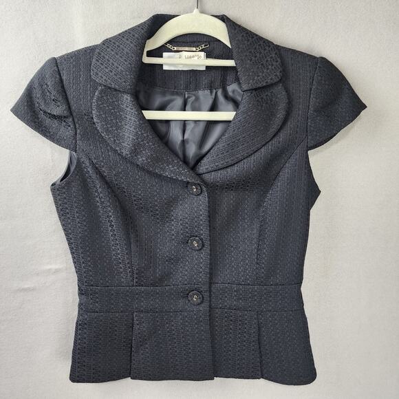 Calvin Klein Textured Skirt Suit Cap Sleeve Black Size 2 - Picture 2 of 14